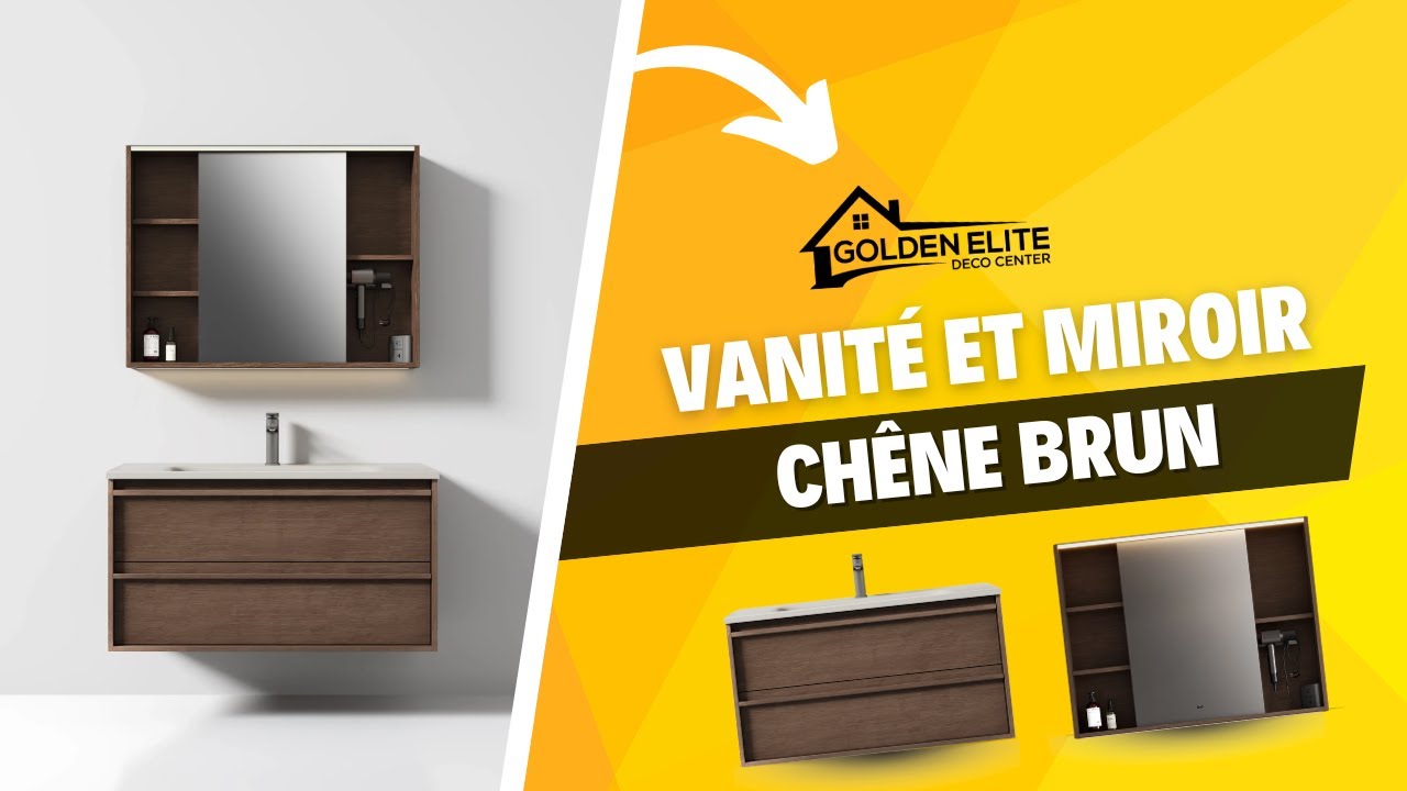 Vanité Moderne & Armoire à Pharmacie DEL | Ensemble Flottant Chêne Brun