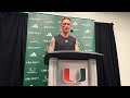 Miami Hurricanes QB Carson Beck talks to the media after Miami beat Stanford