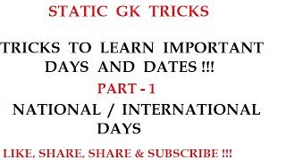 Tricks to learn Important Days & Dates : PART-1