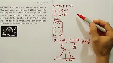 P-value approach to hypothesis testing: claims about the mean, example 126