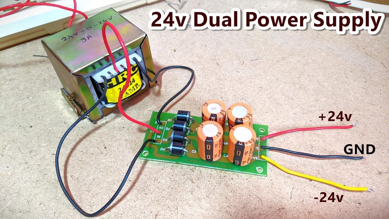 24v DC Dual Power Supply Using Centre Tapped Transformer And PCB Board