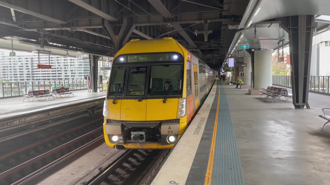 Sydney Trains Waratah A51 Arrives at Circular Quay Railway Station bound for Hurstville