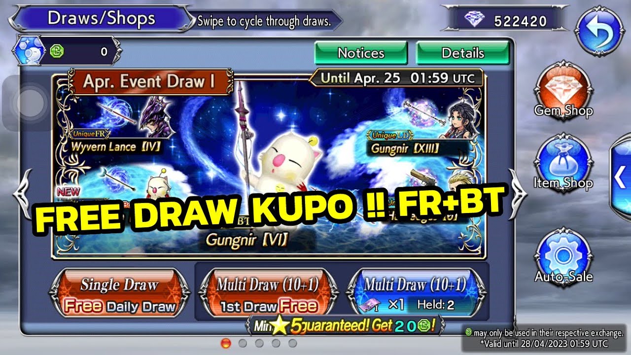 DFFOO FREE DRAW TICKETS KUPO !! FR+BT