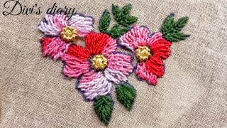 flower embroidery work for beginners/#handembroideryflower/#how to start embroiderywork/#divi'sdiary