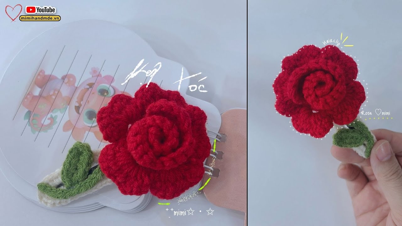 Crochet Rose Hairclip 🌹 Tự Móc Kẹp Tóc Hoa Hồng Siêu Đẹp | Mimi Handmade