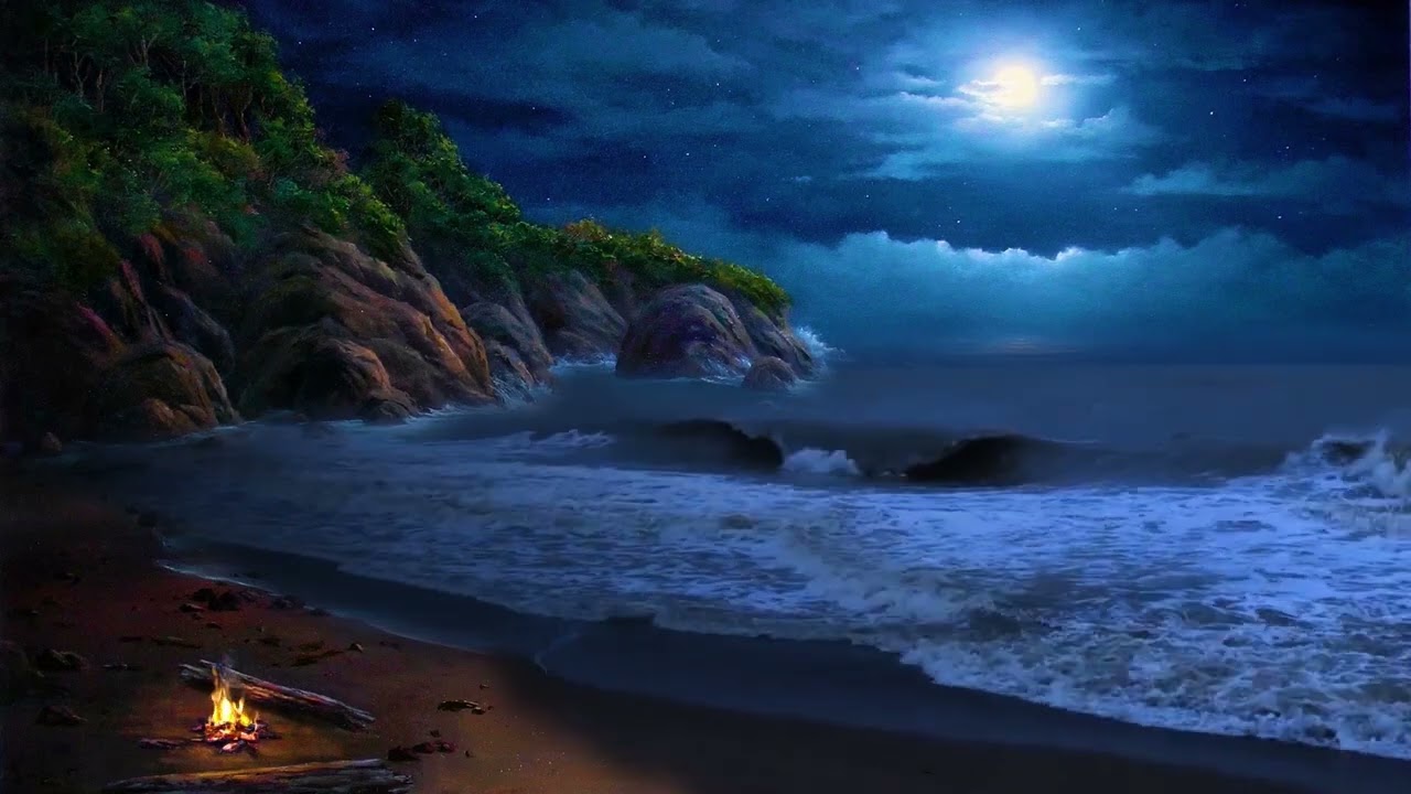 Relájate en la Noche: Sonidos Relajantes de Cascada junto al Cielo Azul