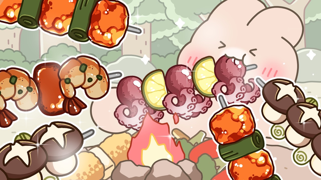 🔥 숲속 꼬치 파티! 🔥 매콤 닭꼬치·새우꼬치·문어꼬치 먹방 / 오늘도 잘 먹었슈야🐰[학교편]