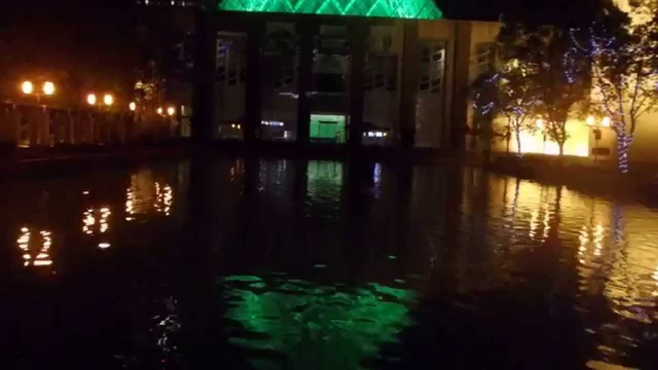 Edmonton City Hall at Night and a Couple Kissing in the Pool in front of it