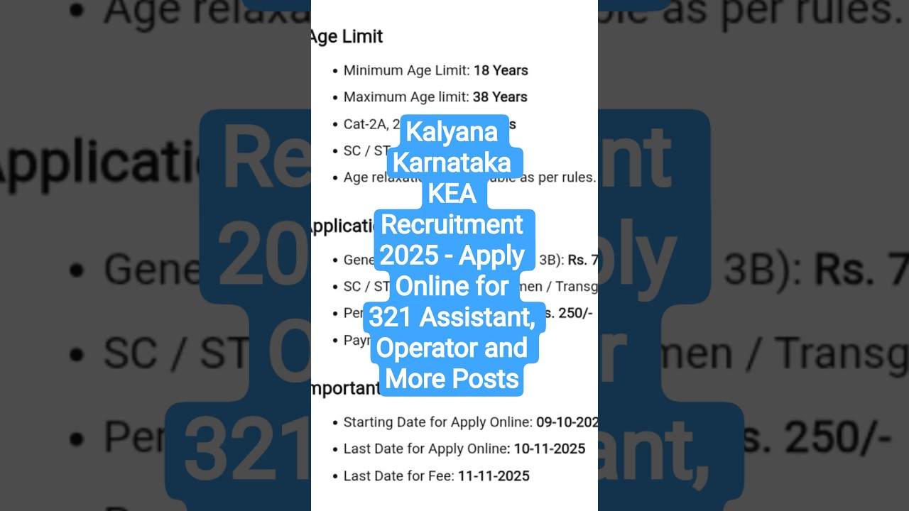 Kalyana Karnataka KEA Recruitment 2025 - Apply Online for 321 Assistant, Operator and More Posts