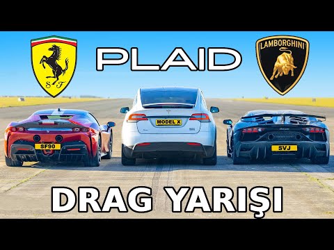 Tesla Model X PLAID ve Ferrari SF90 ve Lambo SVJ: DRAG YARIŞI
