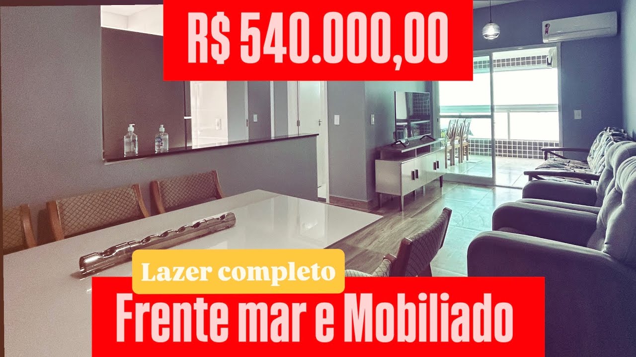 Mobiliado e frente ao mar 🏖️ 2 Dormitórios, 1 vaga, apartamento à venda em Mongaguá, Entrada 108 mil