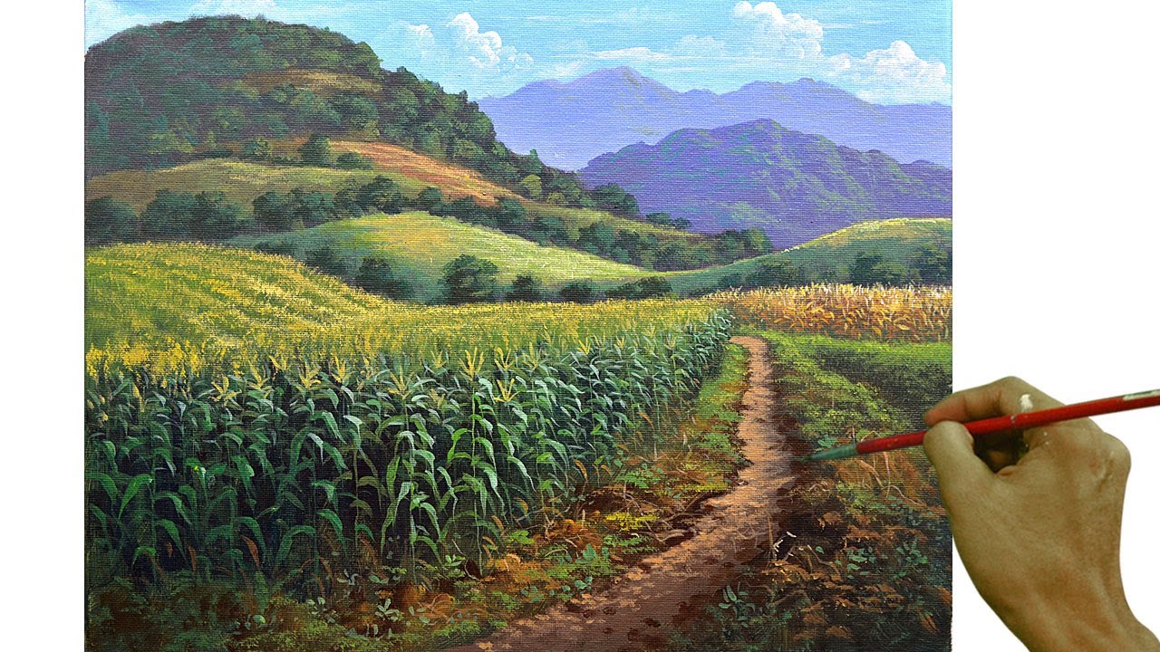 Acrylic Landscape Painting in Time-lapse / Corn Field / JMLisondra