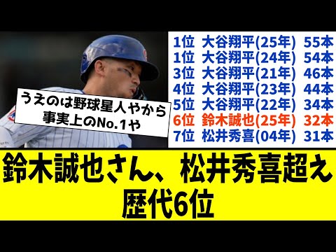 鈴木誠也さん 松井秀喜超え歴代6位のホームラン数 