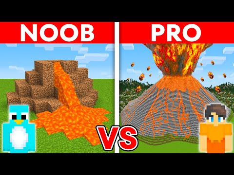 NOOB vs PRO: VOLCANO HOUSE Build Challenge in Minecraft