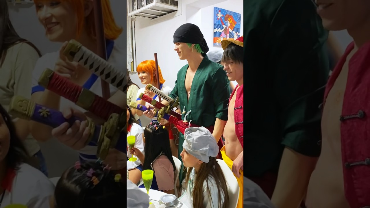 Luffy, Zoro e Nami cosplays em aniversário de One Piece  #onepiececosplay #onepiece