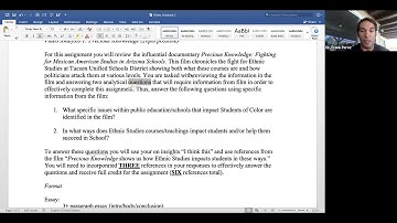 Video Analysis 1 "Precious Knowledge" Assignment Breakdown