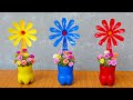 Recycle Plastic Bottles into Beautiful Sun Flower Pots Growing Moss Roses | Garden Design