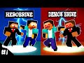 HEROBRINE VS DEMON  HEROBRINE : HEROBRINE BECAME DEMON - MONSTER SCHOOL