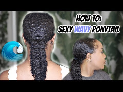 how-to-get-sleek,-shiny,-waves-on-natural-hair-|-wavy-low-ponytail-tutorial
