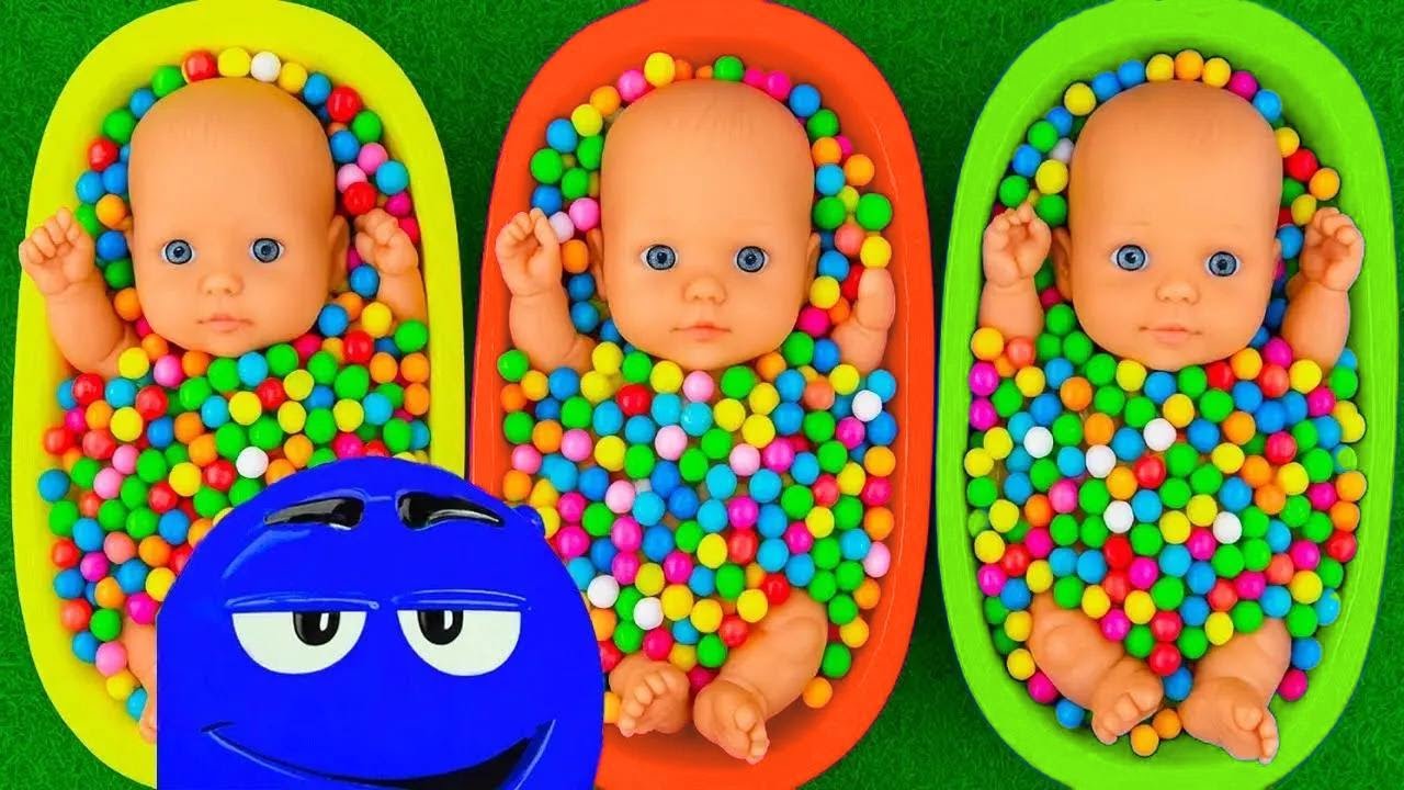Full of 3 Rainbow BathTubs Candy with M&M's & Magic Slime Cutting Video