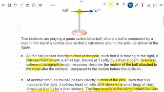 BFW AP Physics 1 Practice Free Response Question #5 (Tetherball) - Teacher Solution