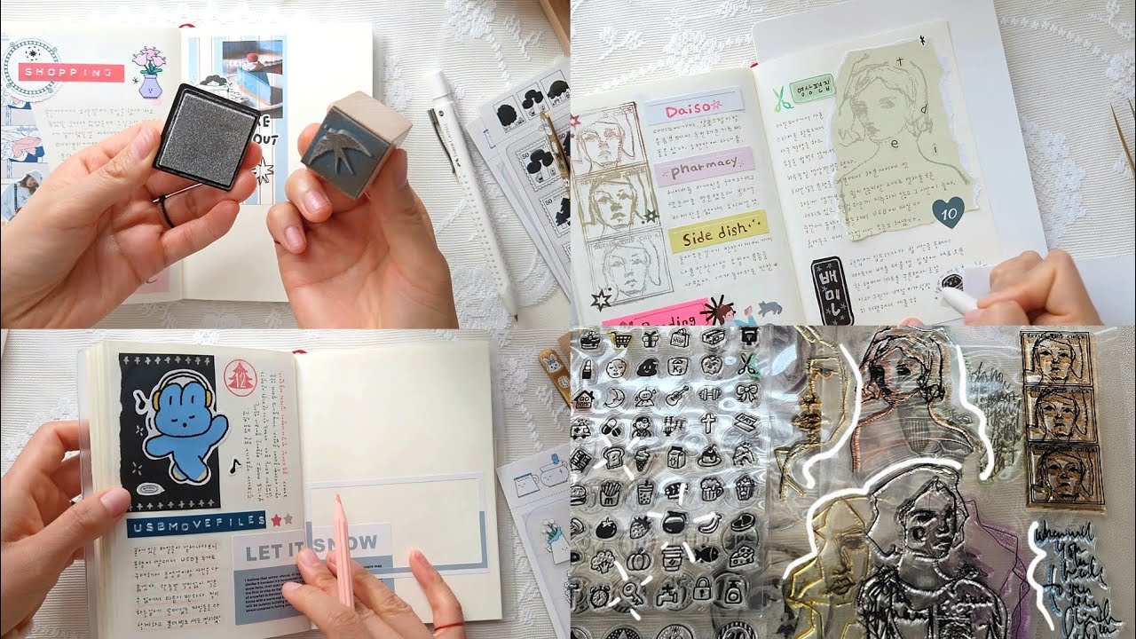 스탬프로 꾸민 미도리 다이어리 🖇️ | 빙빙문구, 몬지지 스티커 | 다꾸 ASMR journal with me (No Talking)