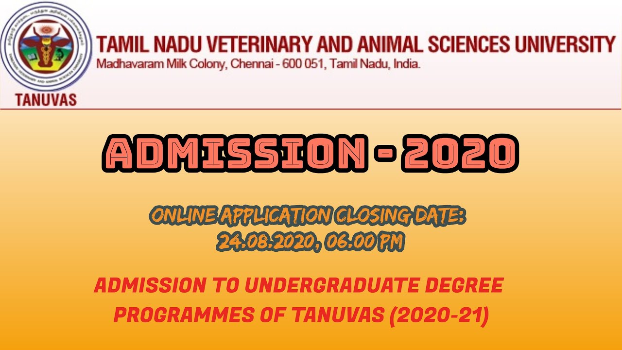 Tamilnadu Animal Husbandry and Veterinary Science UG Admission 2020 கால்நடை மருத்துவ படிப்பு