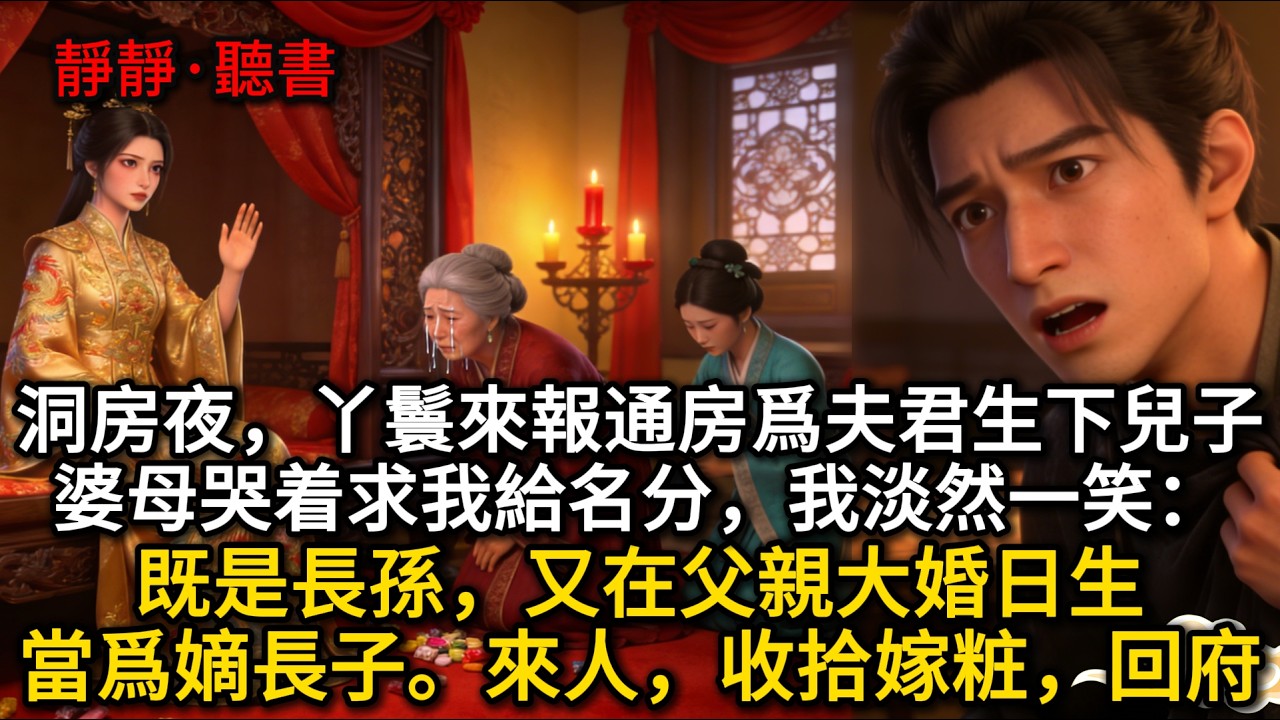 洞房夜，丫鬟來報通房爲夫君生下兒子。婆母哭着求我給名分，我淡然一笑：既是長孫，又在父親大婚日生，當爲嫡長子。來人，收拾嫁粧，回府...#古言 #古风 #故事分享