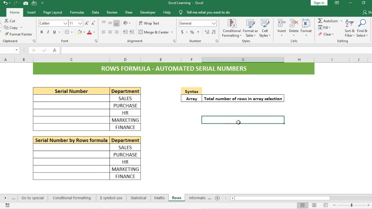 Rows Formula Automated Serial Numbers - Target Excel