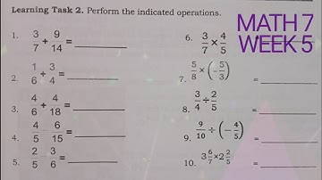 TAGALOG - GRADE 7(week5): RATIONAL NUMBERS | Solving fractions| PERFORM THE INDICATED OPERATIONS LT2