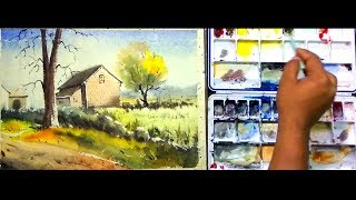 watercolor landscape tutorial: How to paint landscape with