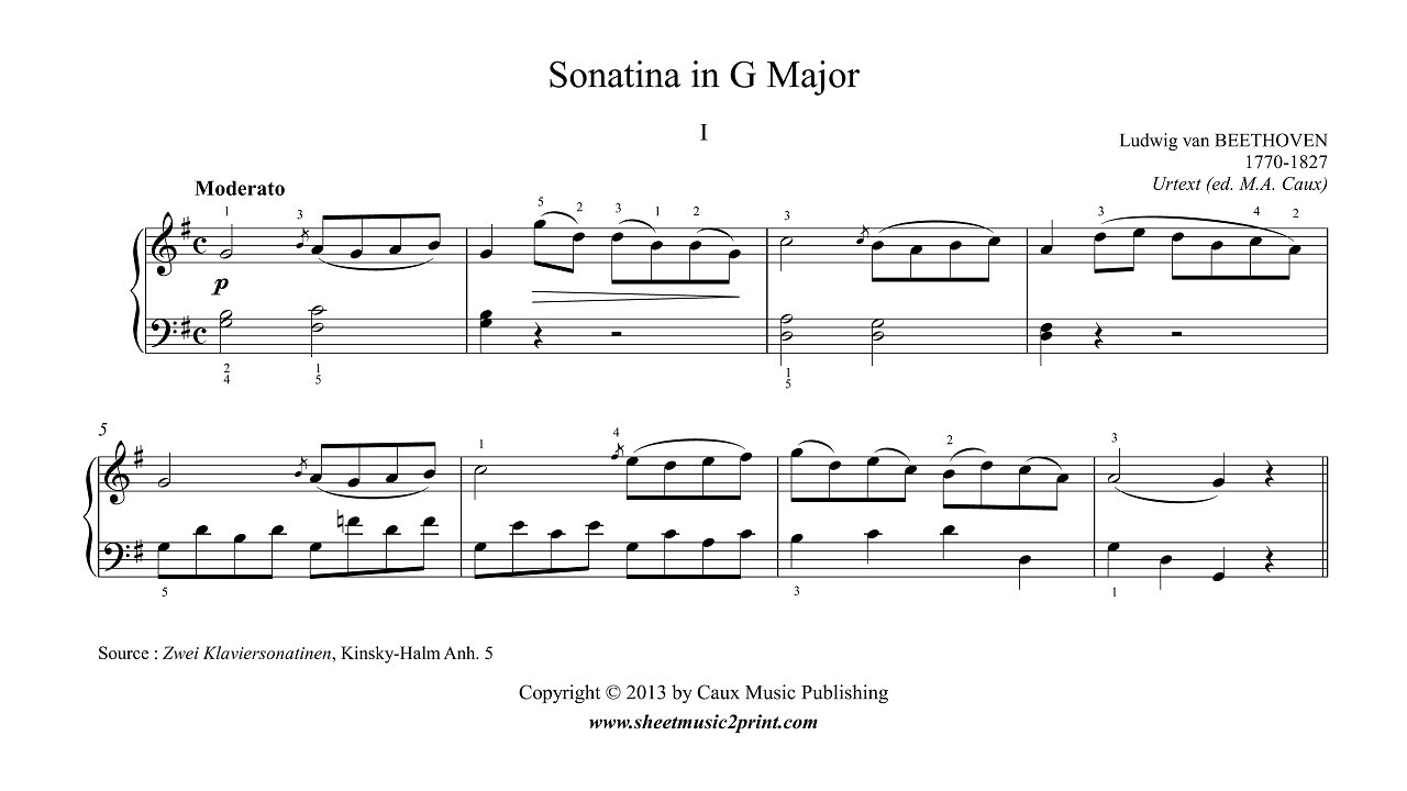 Beethoven : Sonatina in G Major, Anh. 5 (1/2 : Moderato)