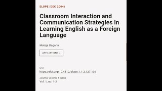 Classroom Interaction and Communication Strategies in Learning English as a Foreign L... | RTCL.TV