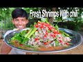 Wow! Eat Fresh Salad Shrimps Delicious With Father Spicy Chili Salt and Pepper - Mouther Watering