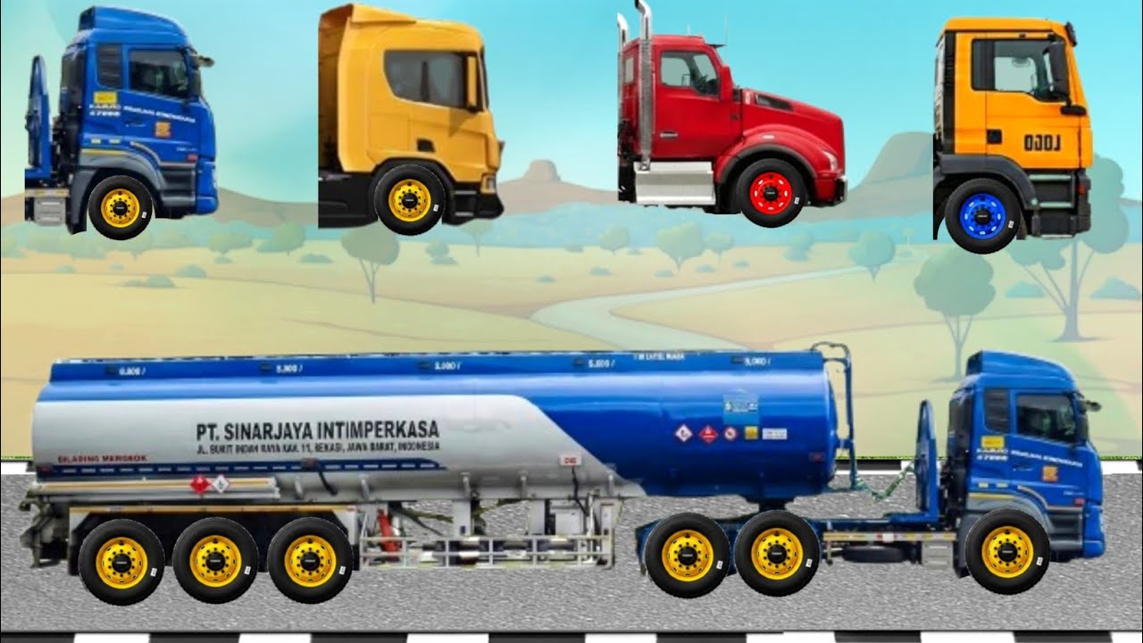 TEBAK GAMBAR DENGAN BENAR! JENIS ALAT BERAT TRUK MOLEN, TRUK PASIR, TRUK TANGKI, TRUK OLENG2