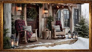 Rustic Cabin Christmas Porch Art: Cozy Winter Holiday Decor Styling for a Warm Home Entrance