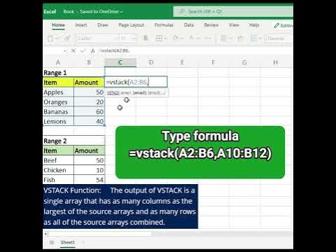 How to perform VSTACK Function in MS Excel 365 - YouTube