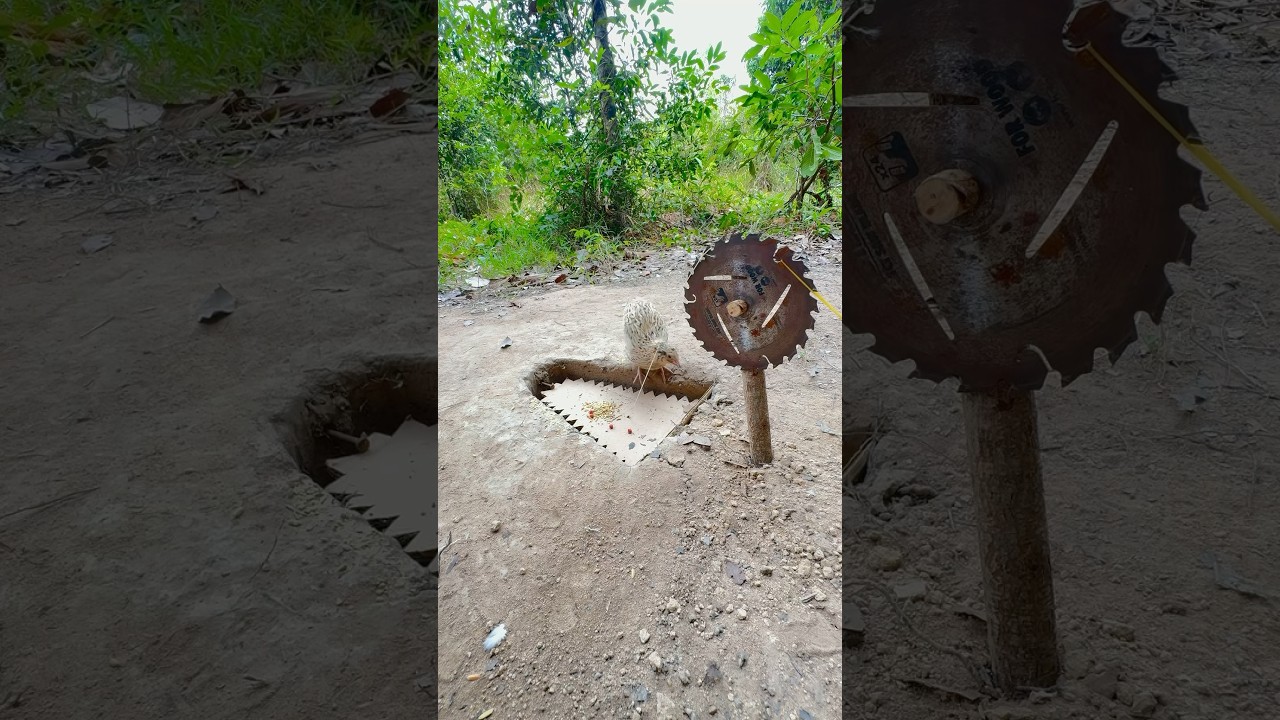 Experiment bird trap using saw blade and cardboard 