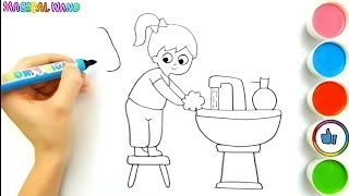 Washing Hands Drawing Painting Coloring Pages for Learn Good Habits