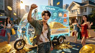Broke worker buys $150 tricycle, gets system! Gold bricks, mansions, boss begs forgiveness!#movie
