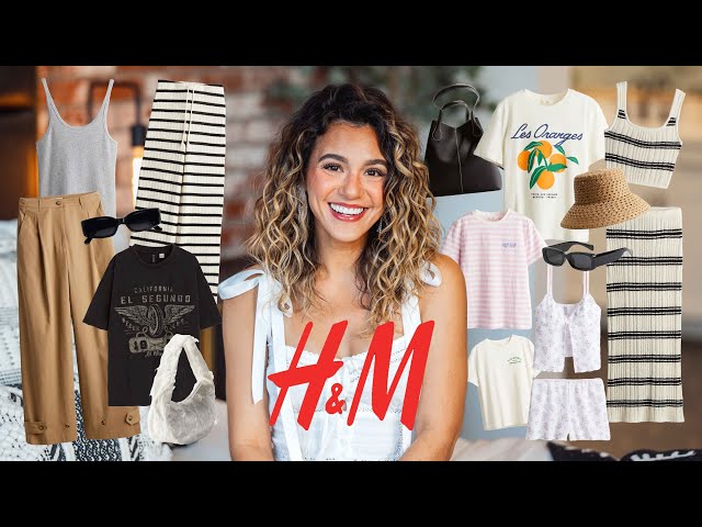 HUGE Hu0026M SPRING/SUMMER TRY-ON HAUL! (graphic tees, knit sets, wide-leg pants, bucket bags) | 2024 class=