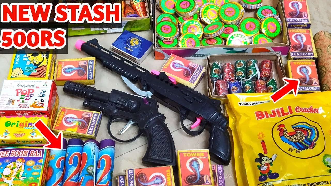 Bullet Crackers New firework stash in 500rs | Bullet Bom | saap ki goli | guns | chakri ...