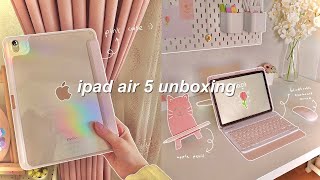 ipad air 5 (pink) unboxing 🌷 | apple pencil 2 + accessories \& setup |