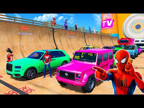 SPIDER-MAN With Superhero Stunt Challenge 💥 GTA V Mods New Epic Supercar Motocycle Helicopter & Boat