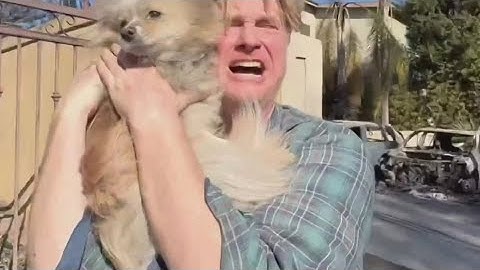 Emotional reunion between man and his dog after California wildfires destroy neighborhood