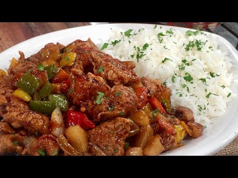 Pollo crocante agridulce con arroz blanco