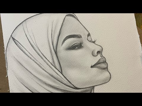 كيف ترسم بورتريه فتاه محجبة خطوة بخطوة تعليم الرسم للمبتدئين 