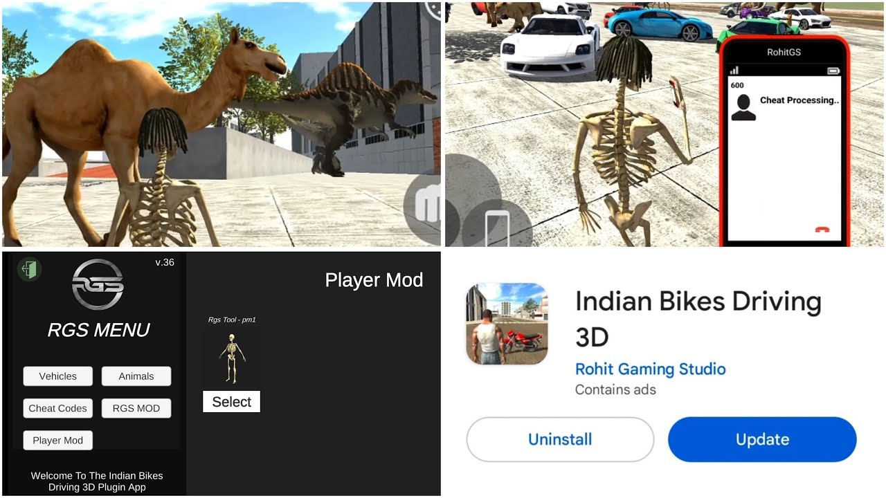 indian bike driving 3d new update || Camel cheat code and Skeleton ...