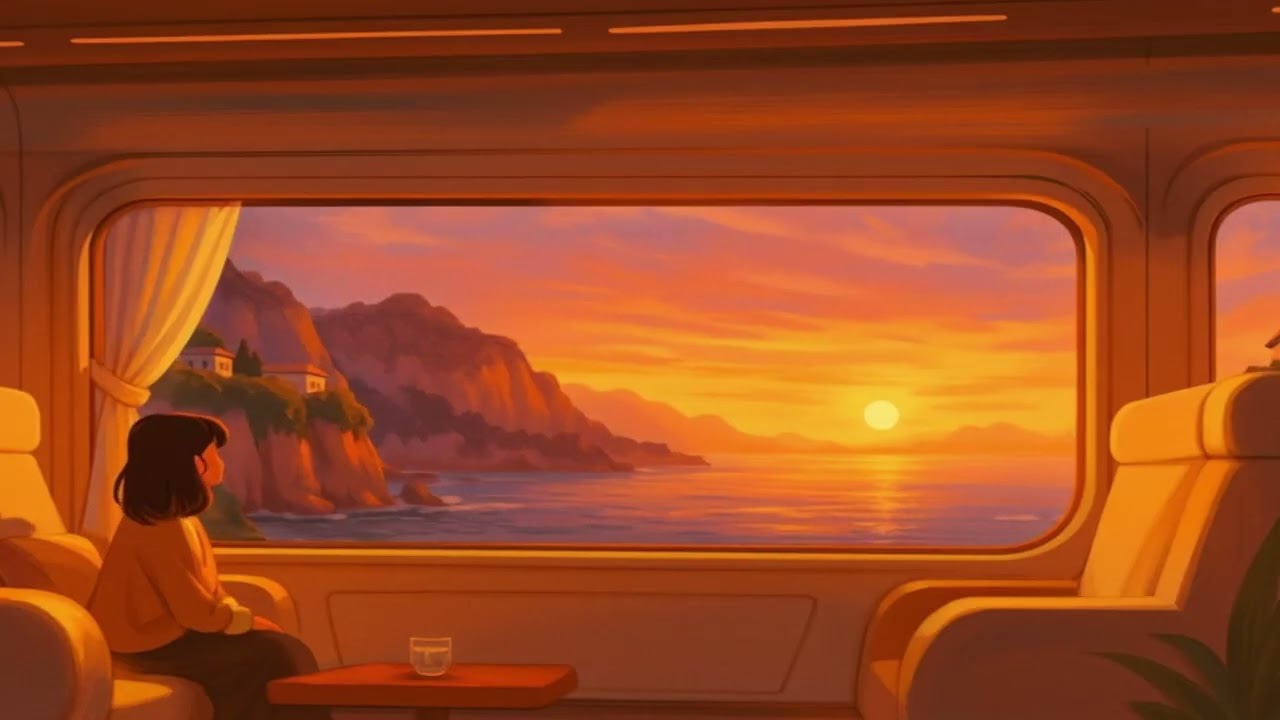 Fantasy Mediterranean Sunset Coast Line – 3 Hour Train Ride (Cozy Ambience)