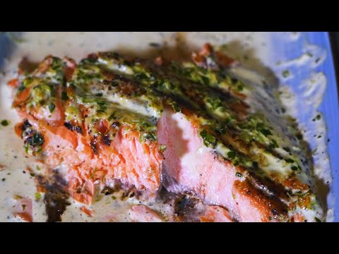 ორაგული ჩაქინძული სოუსით  Salmon with creamy cilantro sauce